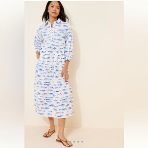 Anthropologie The Bettina Tiered Shirt Dress by Maeve in Blue Fish Pattern, S